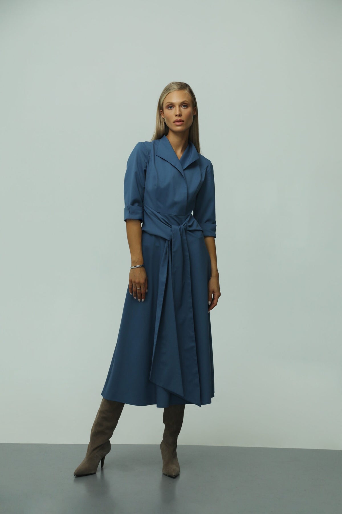 London Blue Wool Wrap Dress 3