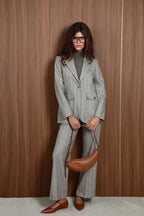 Wool Gray/White stripe suit women's light gray striped wool suit