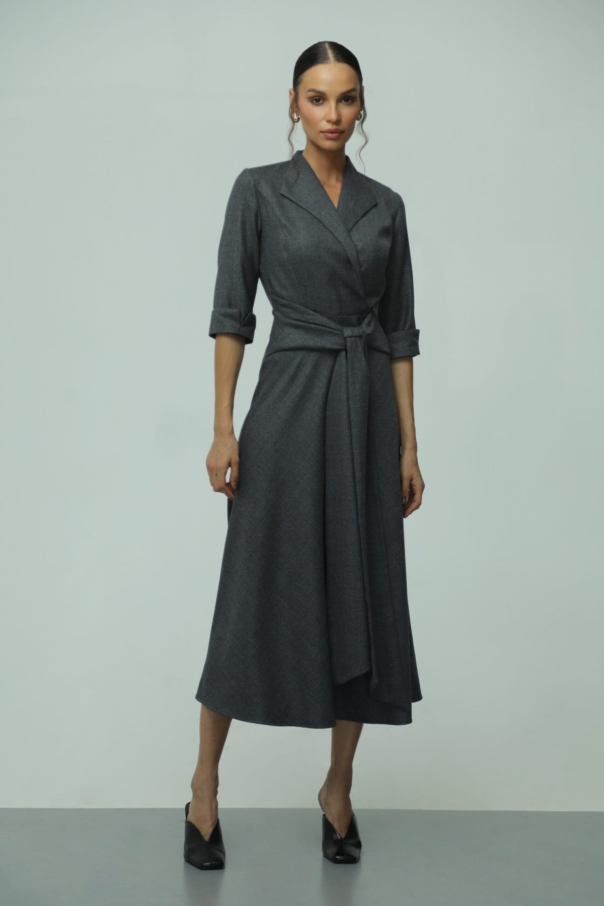 London Grey Wool Wrap Dress 3