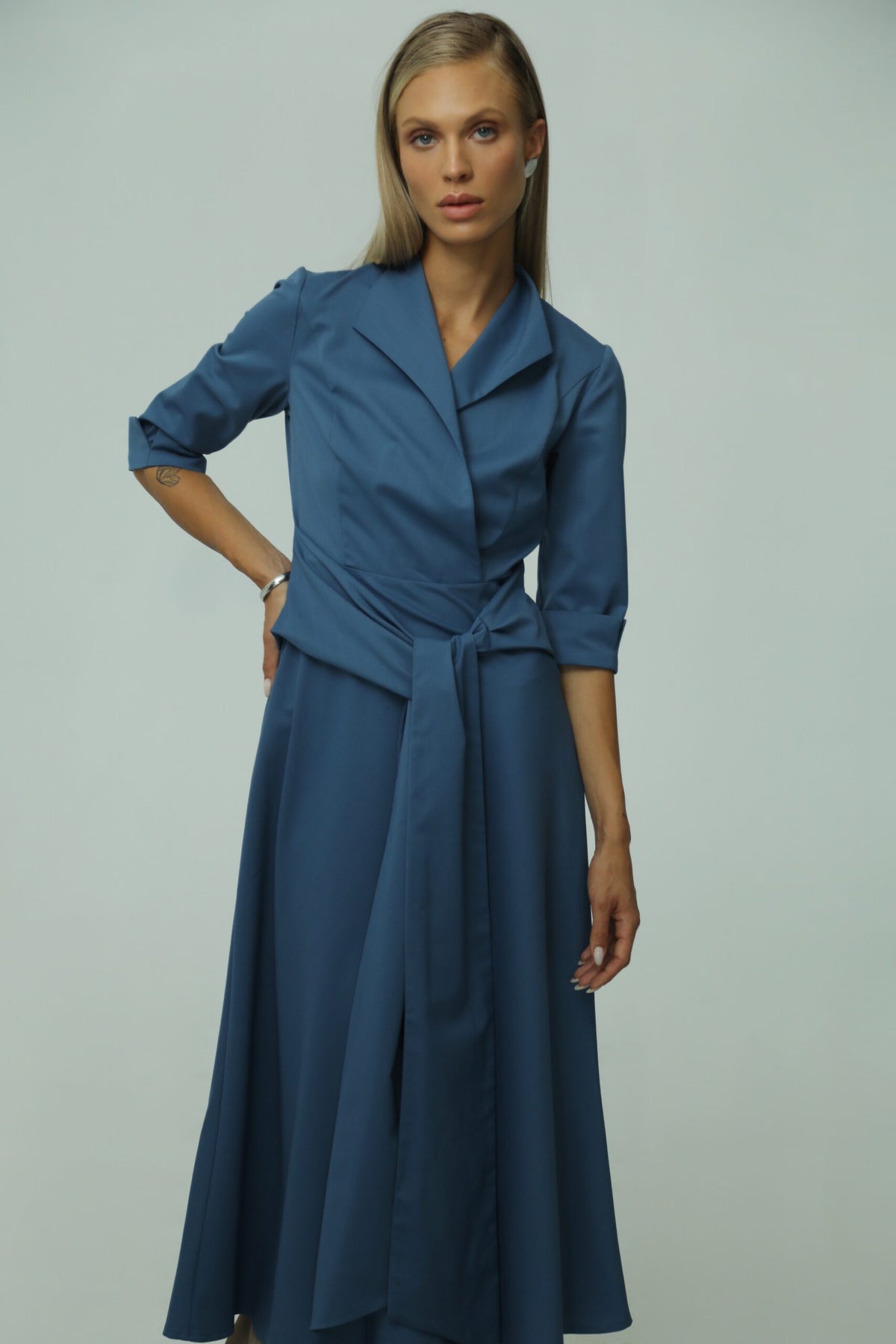 London Blue Wool Wrap Dress 2