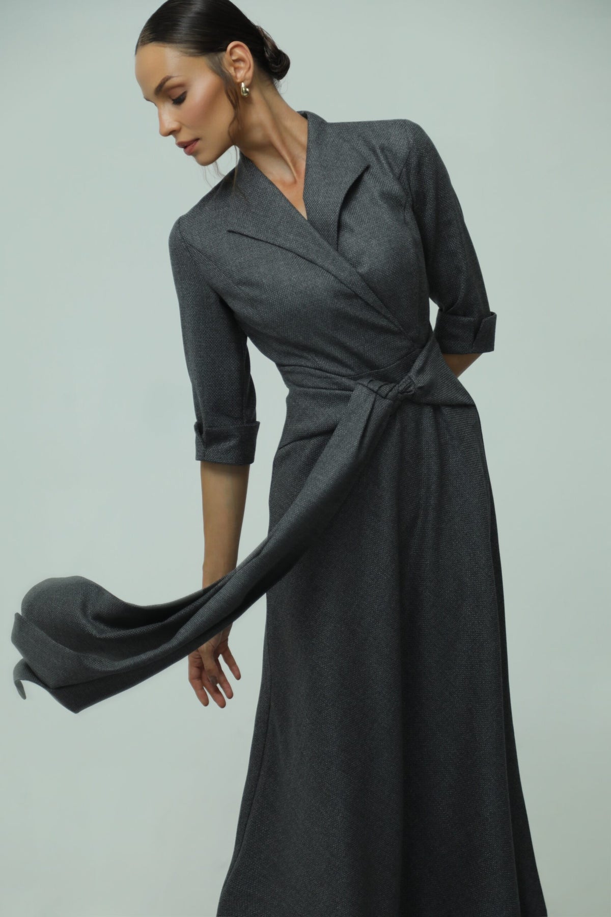 London Grey Wool Wrap Dress 2
