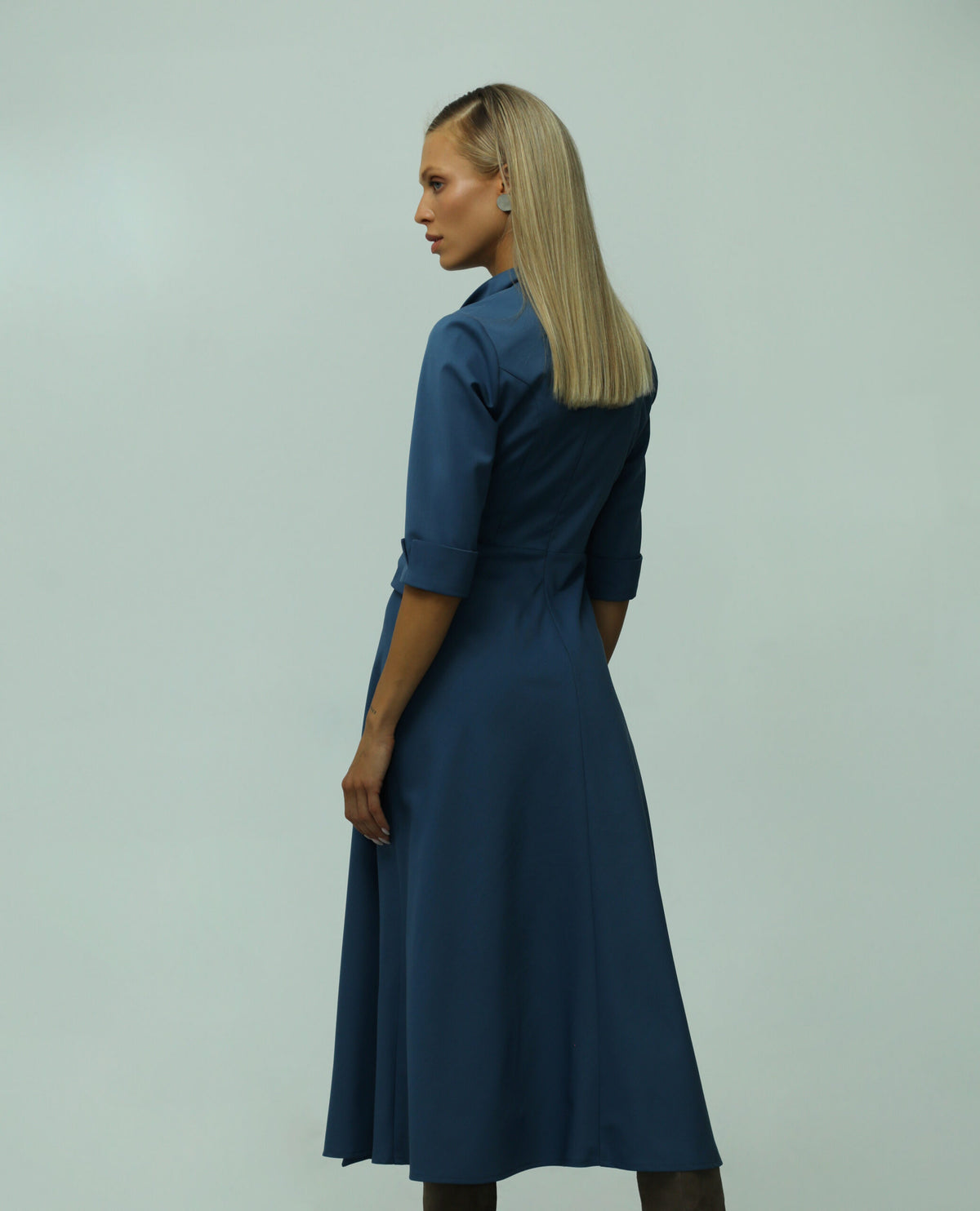 London Blue Wool Wrap Dress 4