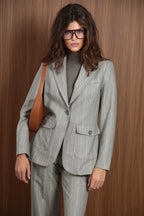 Wool Gray/White stripe suit women's light gray striped wool suit