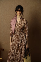 Brown Flowers Dress ženska Lanena Haljina 2