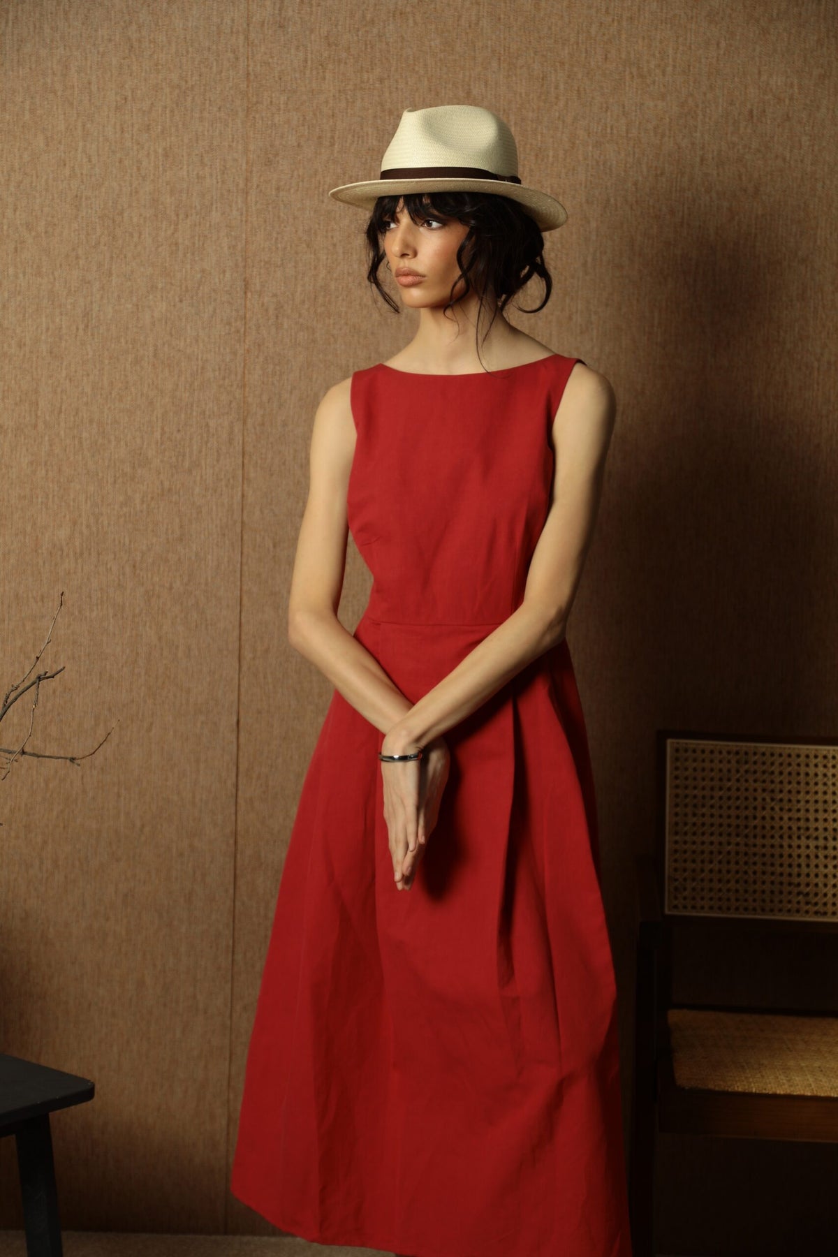 Charlotte Burgundy Linen Midi Dress 3