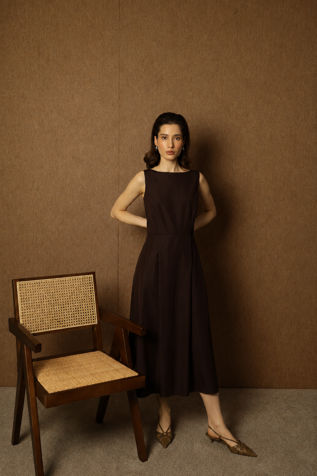 Charlotte Brown Cotton Midi Dress 3