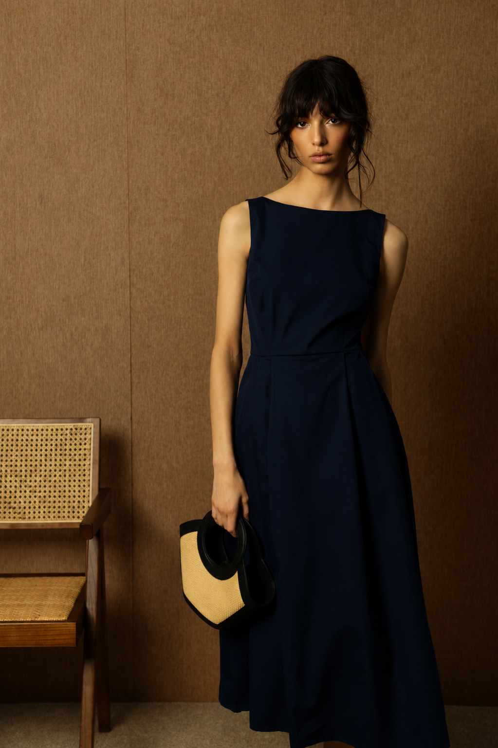 Charlotte Navy Cotton Midi Dress 3