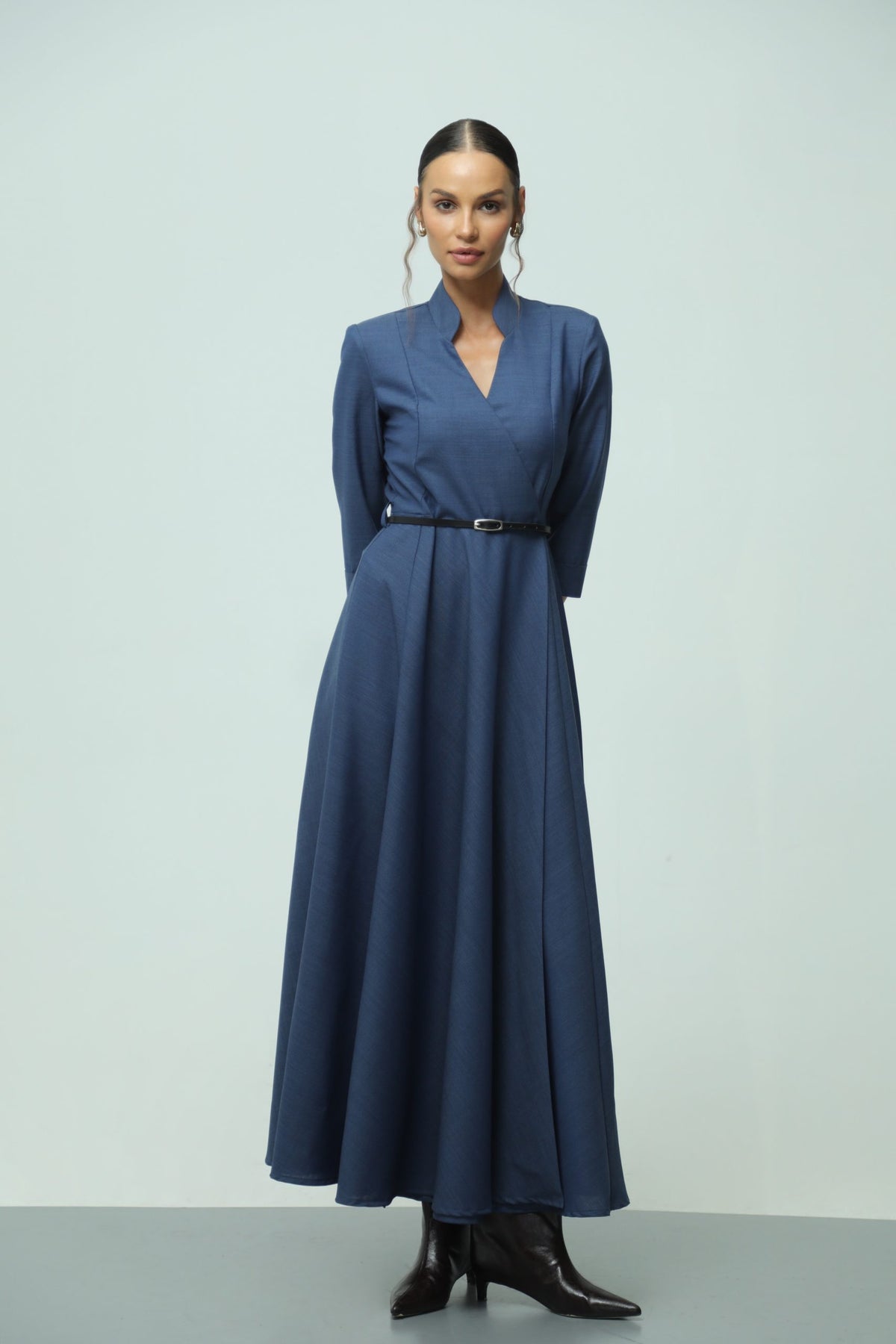 Eterna Blue Wool Maxi Dress 4