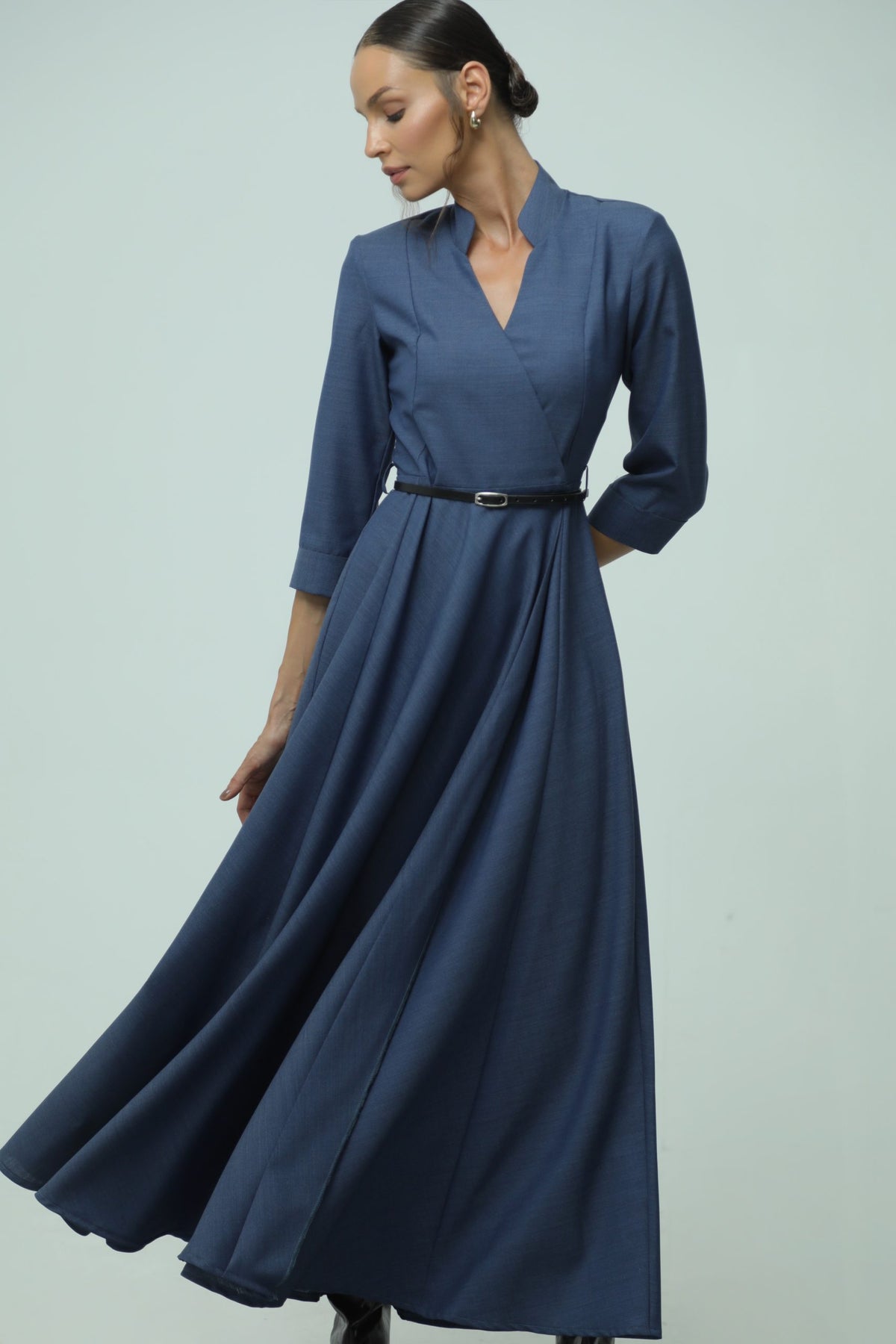Eterna Blue Wool Maxi Dress 3