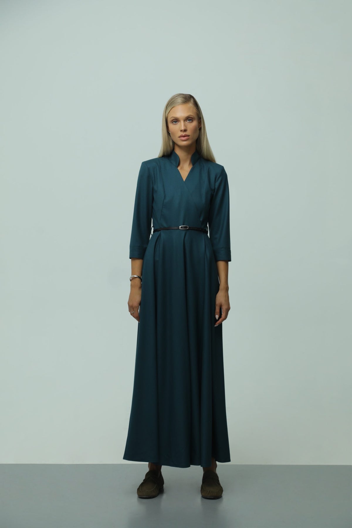 Eterna Green Wool Maxi Dress 4