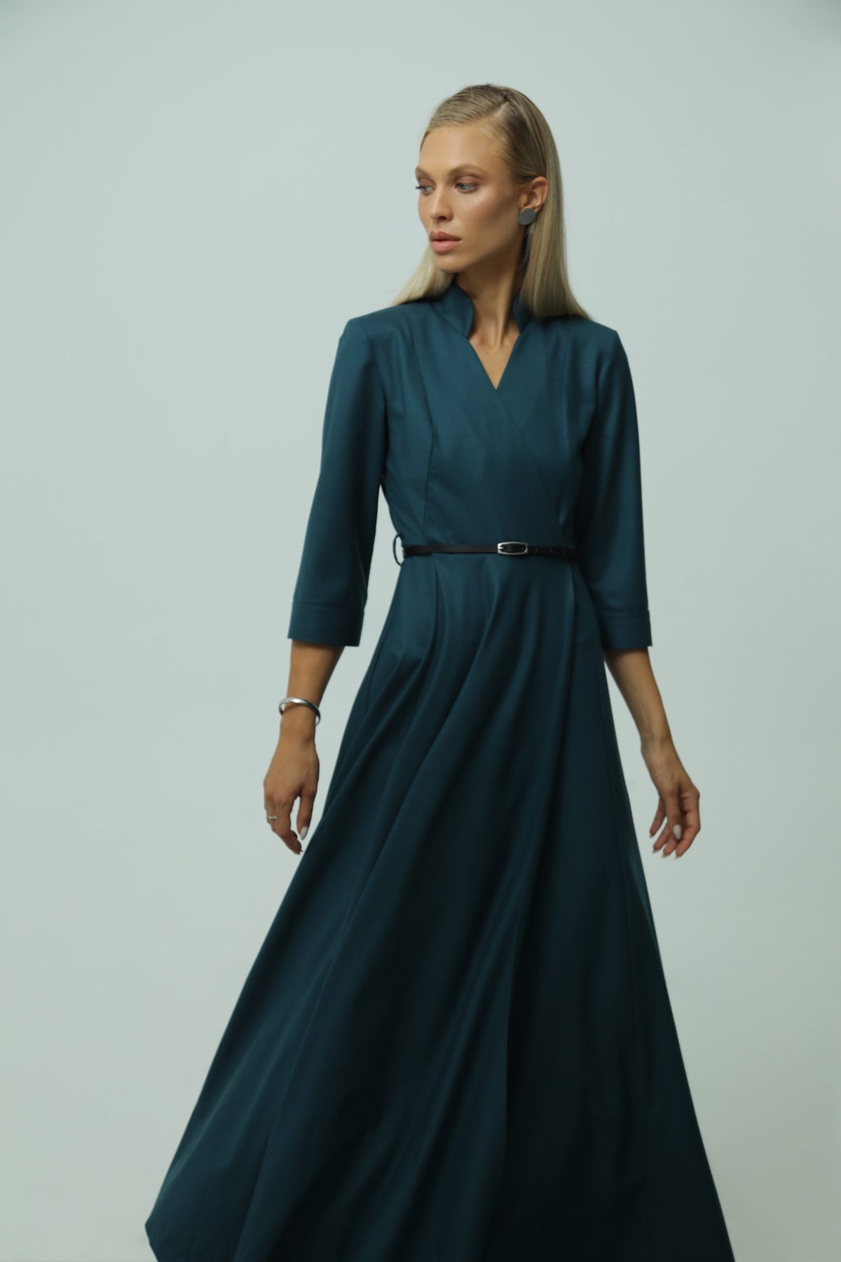Eterna Green Wool Maxi Dress 3
