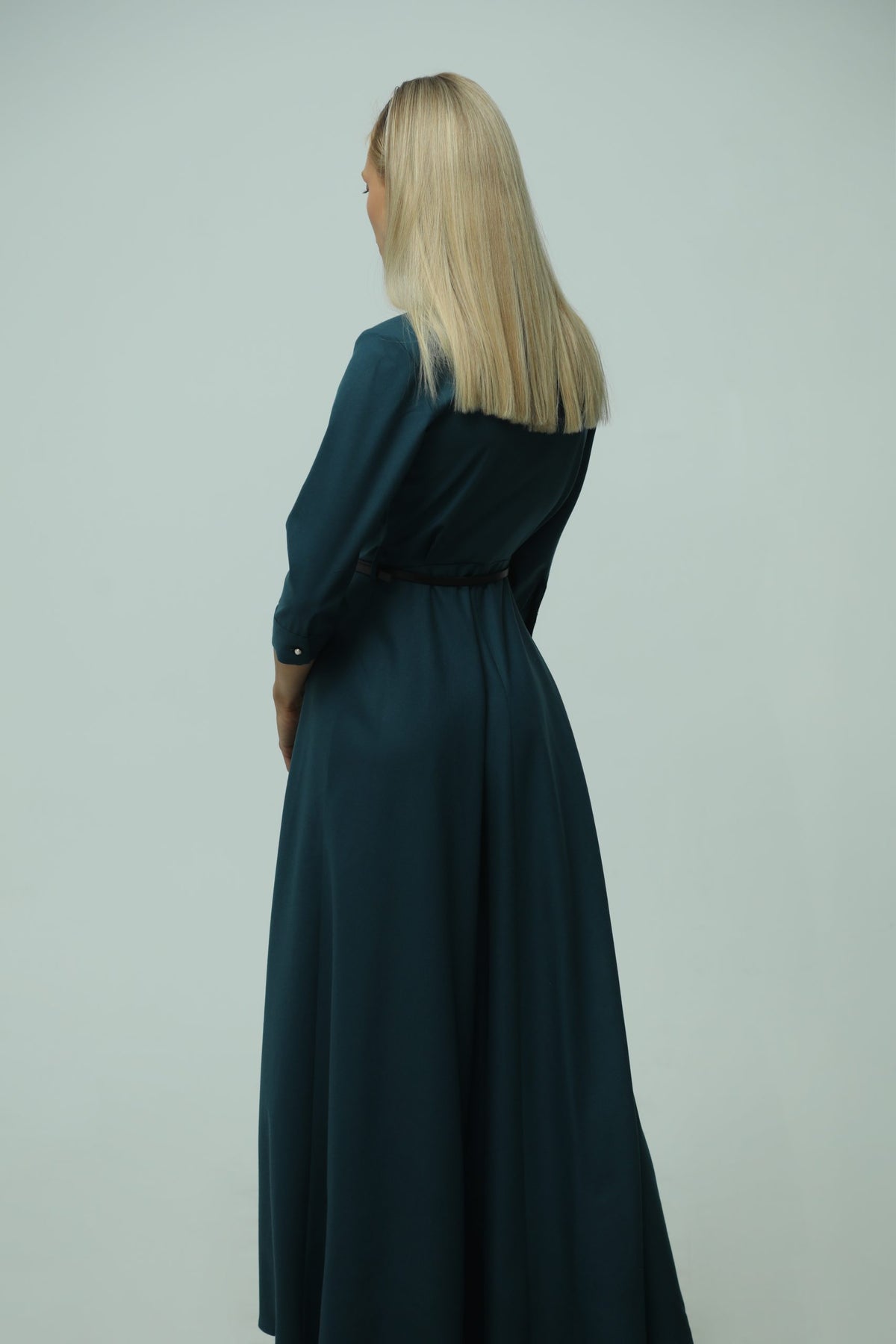 Eterna Green Wool Maxi Dress 2