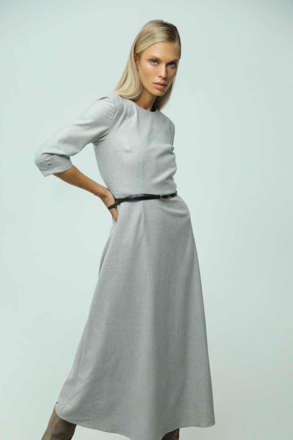 Alba Grey Wool Midi Dress 3