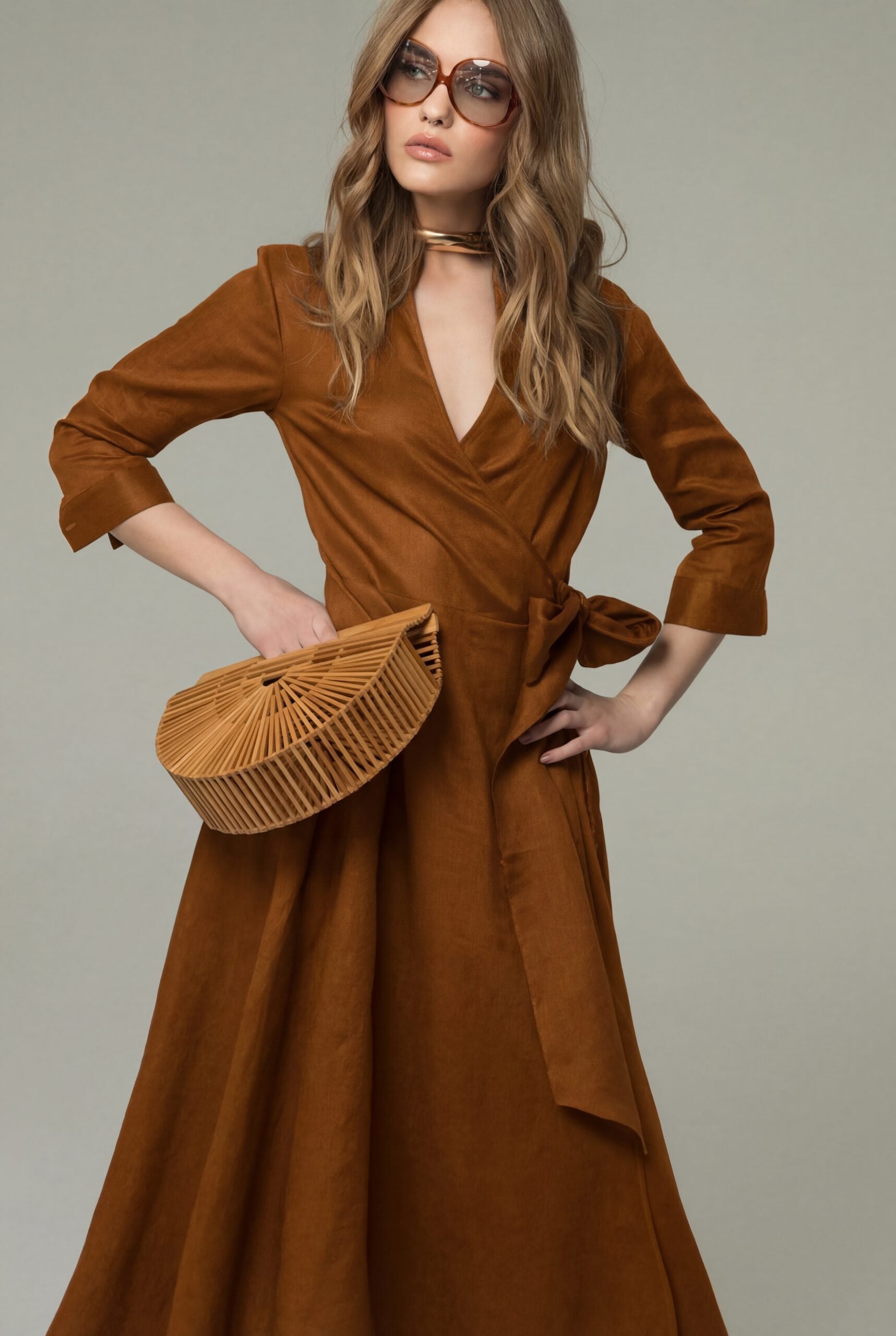 Light Brown Dress Svetlo Braon Lanena Haljina 2