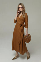 Light Brown Dress Svetlo Braon Lanena Haljina
