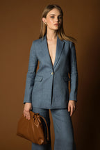 Linen Blue Suit žensko Odelo 1