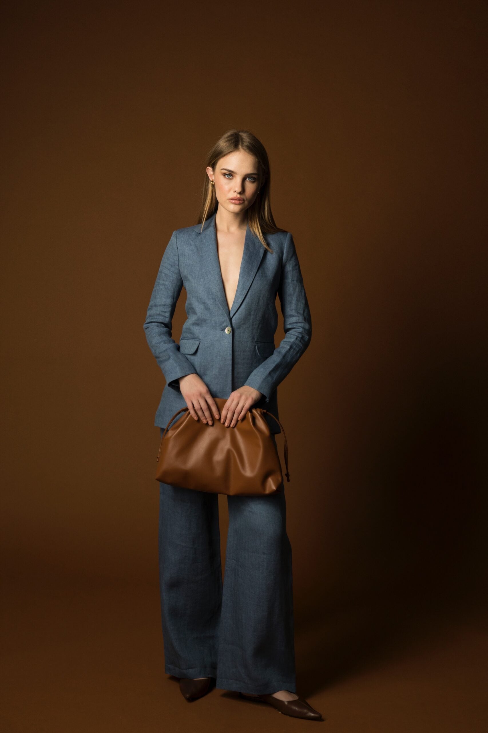 Linen Blue Suit žensko Odelo 2