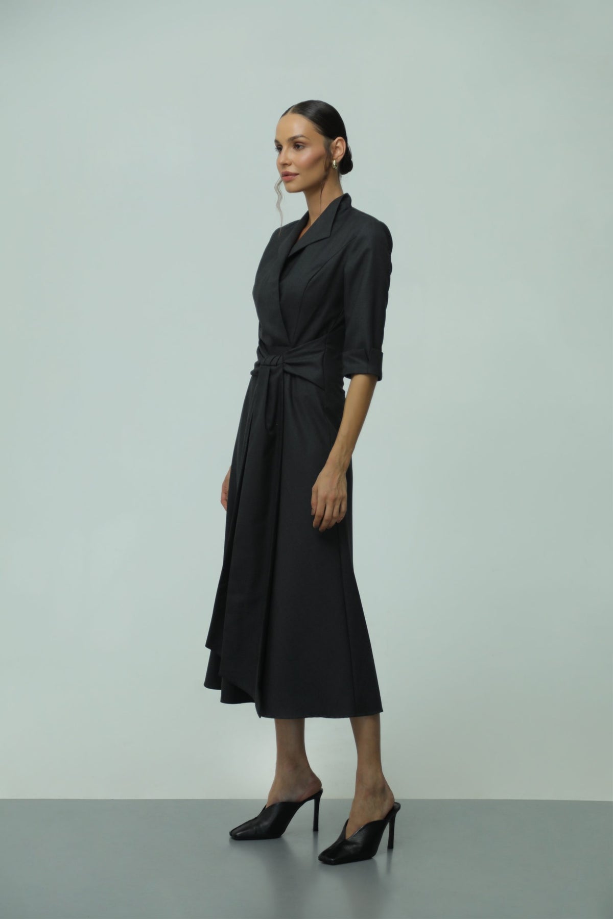 London Dark Grey Wool Wrap Dress 4