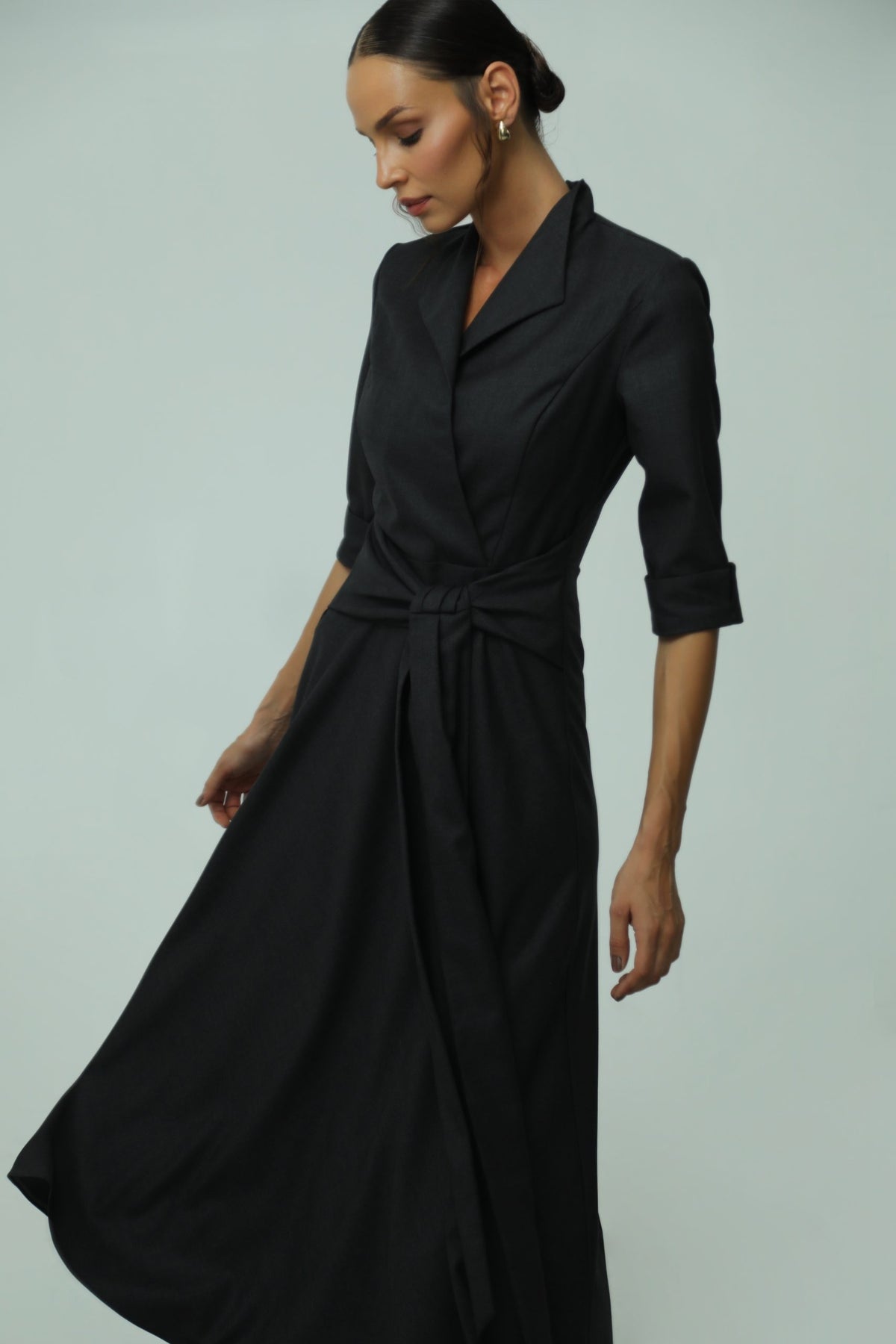 London Dark Grey Wool Wrap Dress 2
