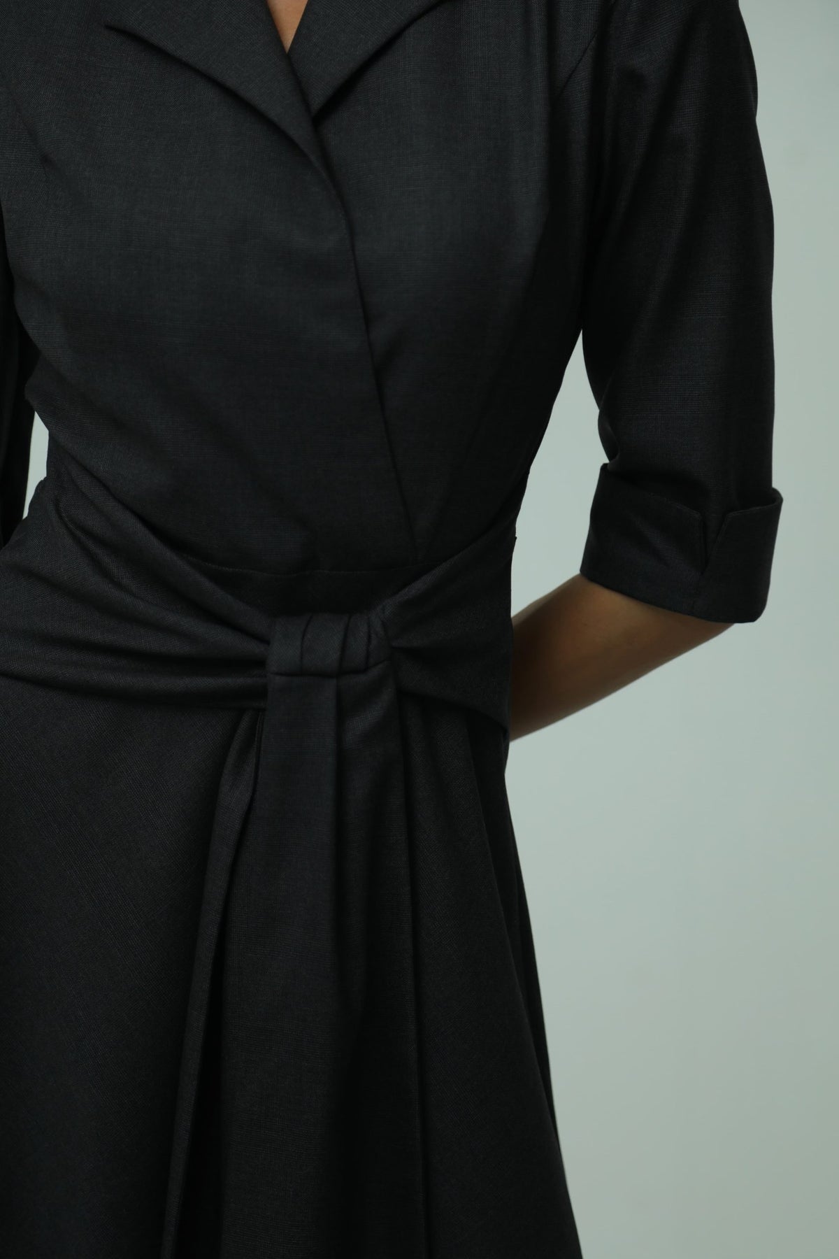 London Dark Grey Wool Wrap Dress 5