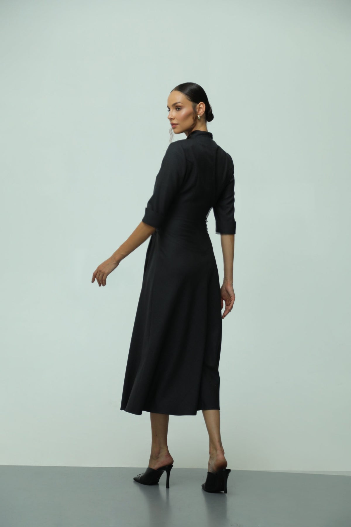 London Dark Grey Wool Wrap Dress 3