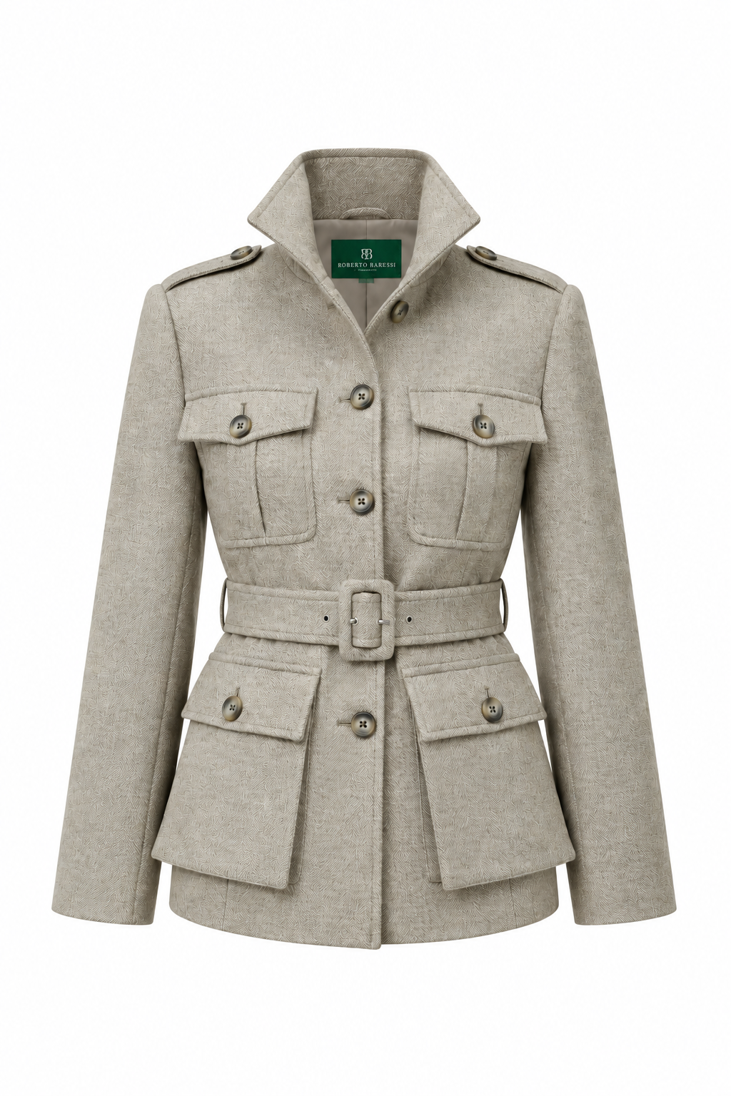 Marchesa Beige Wool Safari Jacket 1