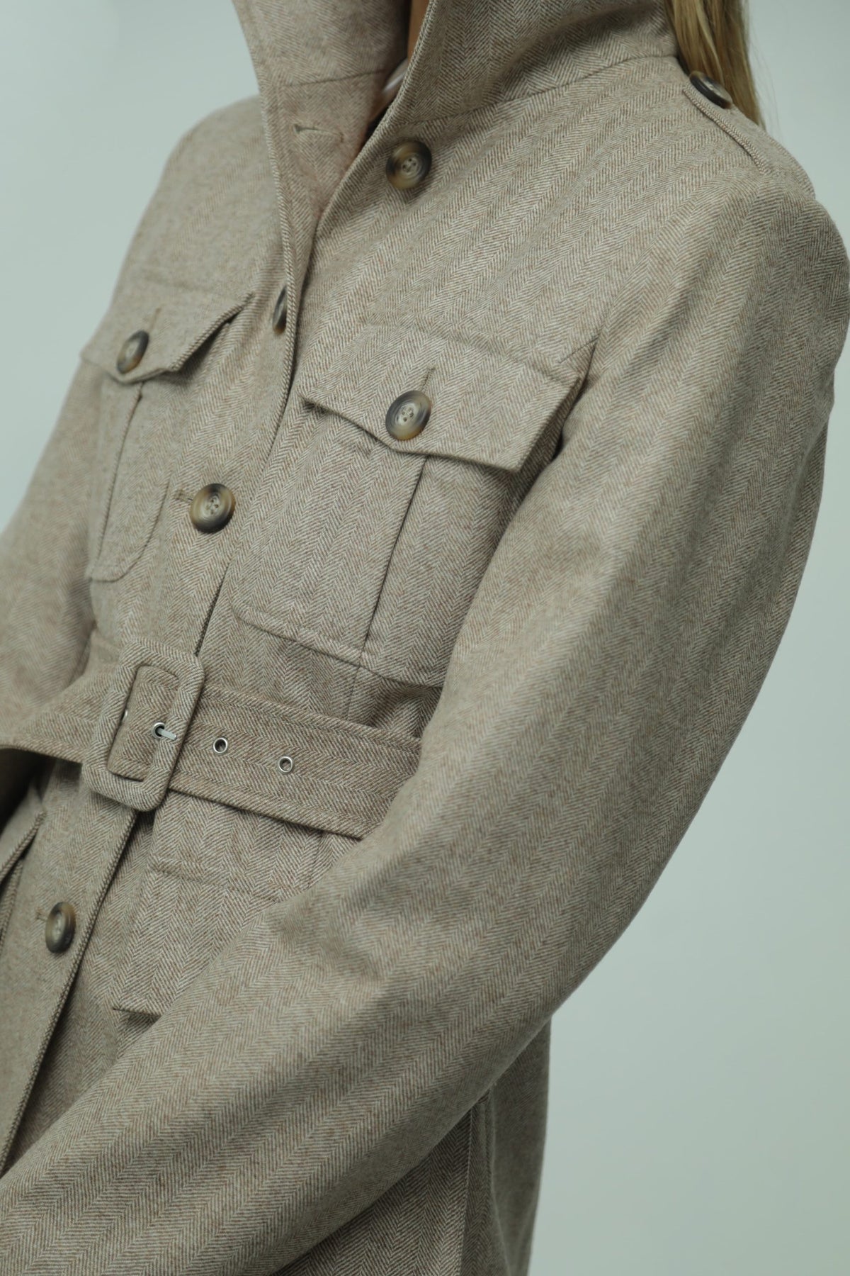 Marchesa Beige Wool Safari Jacket 4