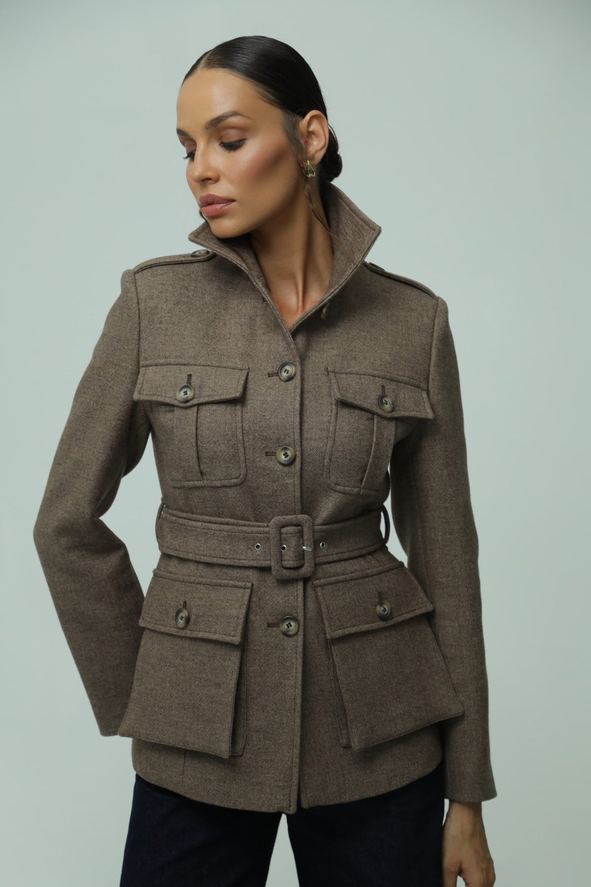 Marchesa Brown Wool Safari Jacket 6