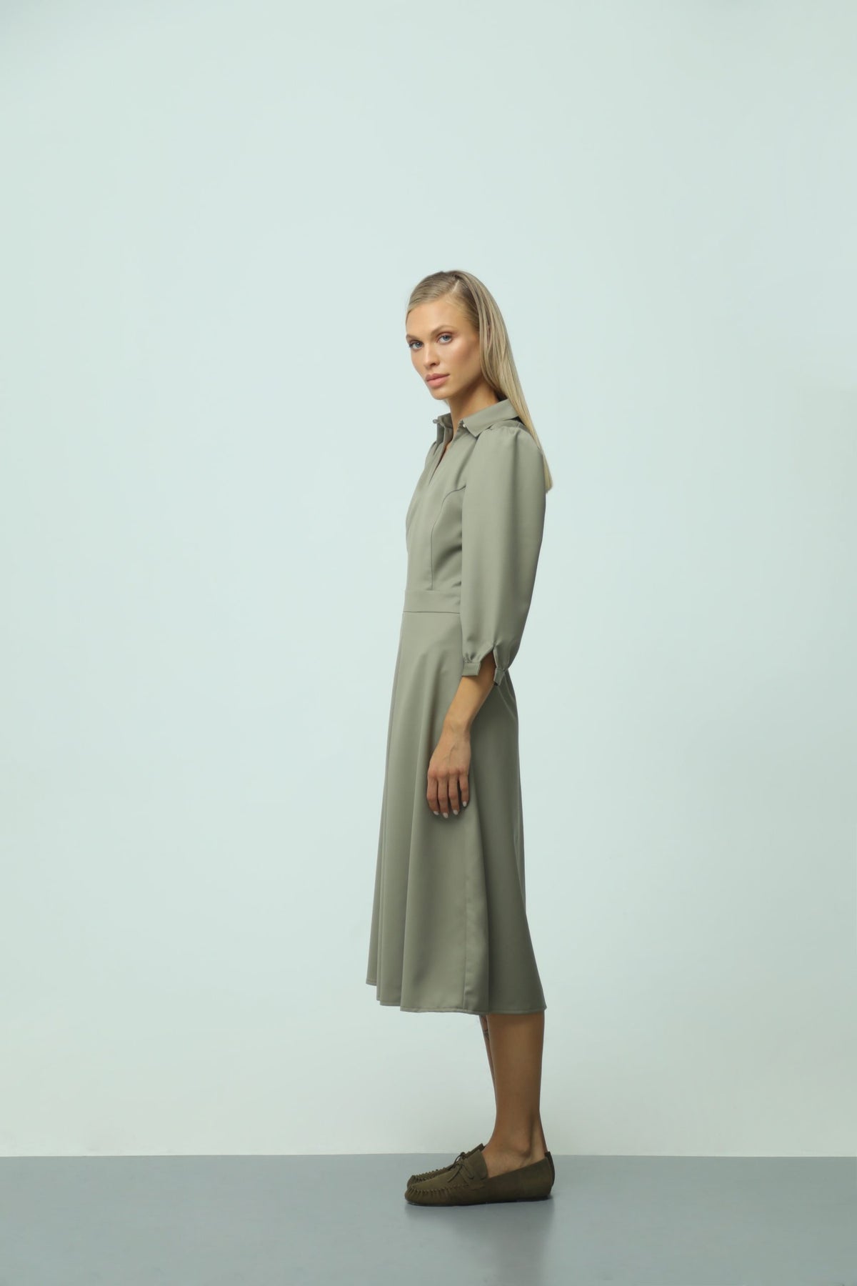 Melani Olive Wool Midi Dress 5