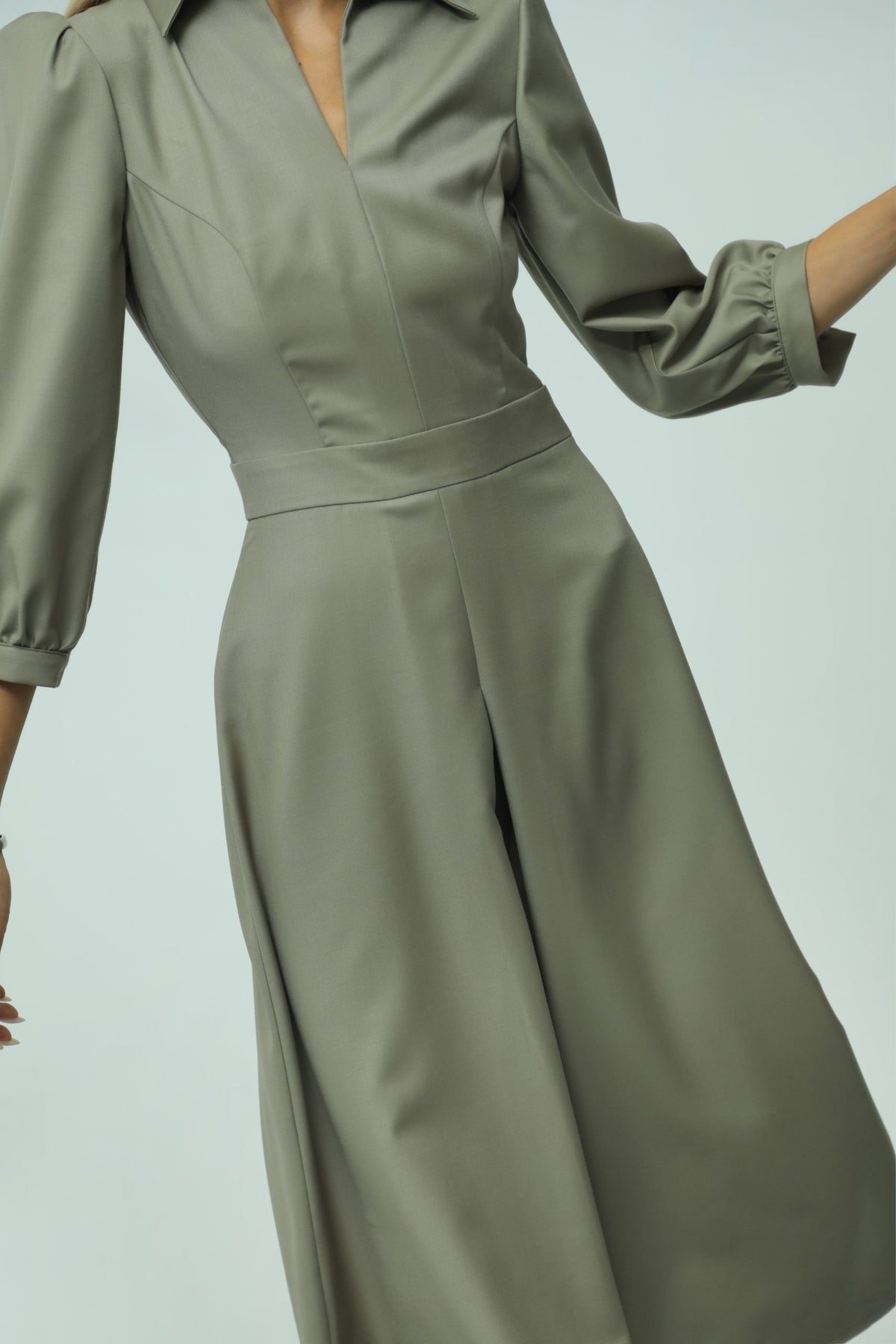 Melani Olive Wool Midi Dress 3