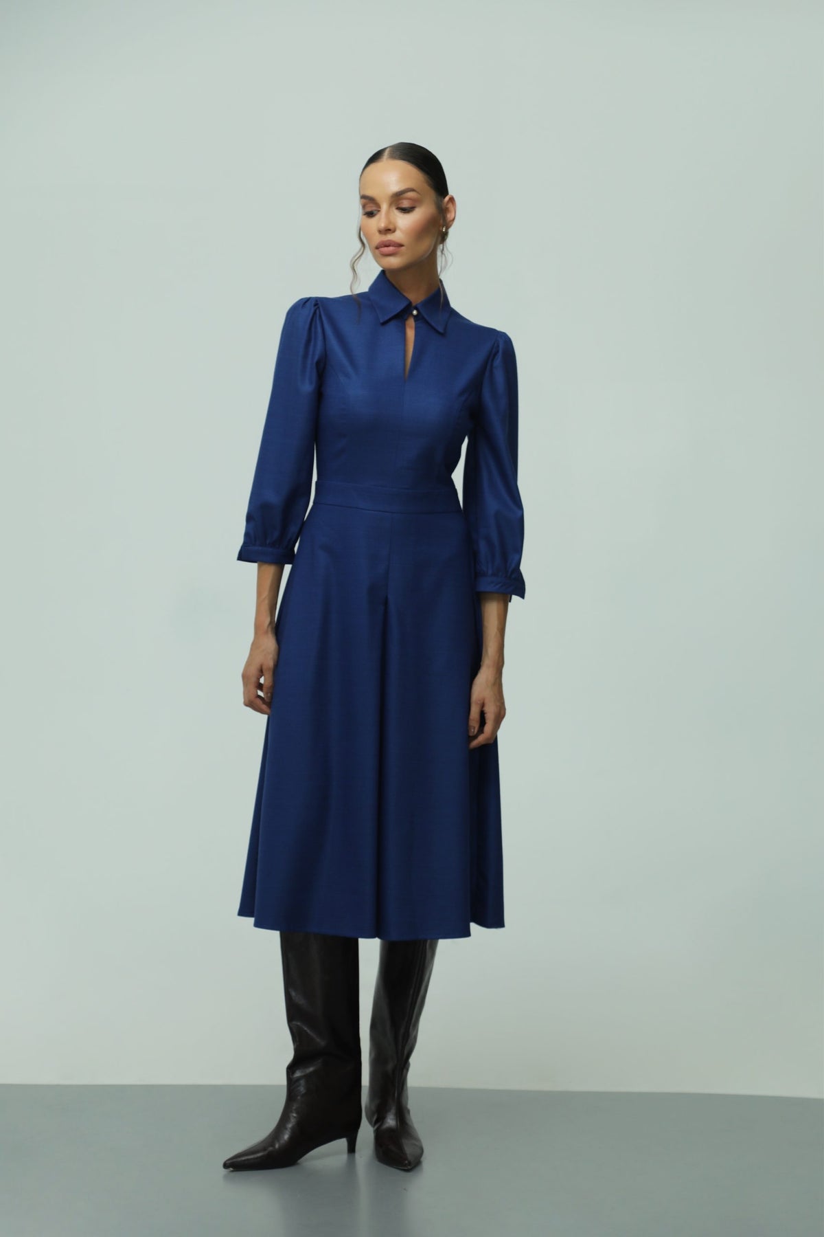 Melani Royal Blue Wool Midi Dress 4