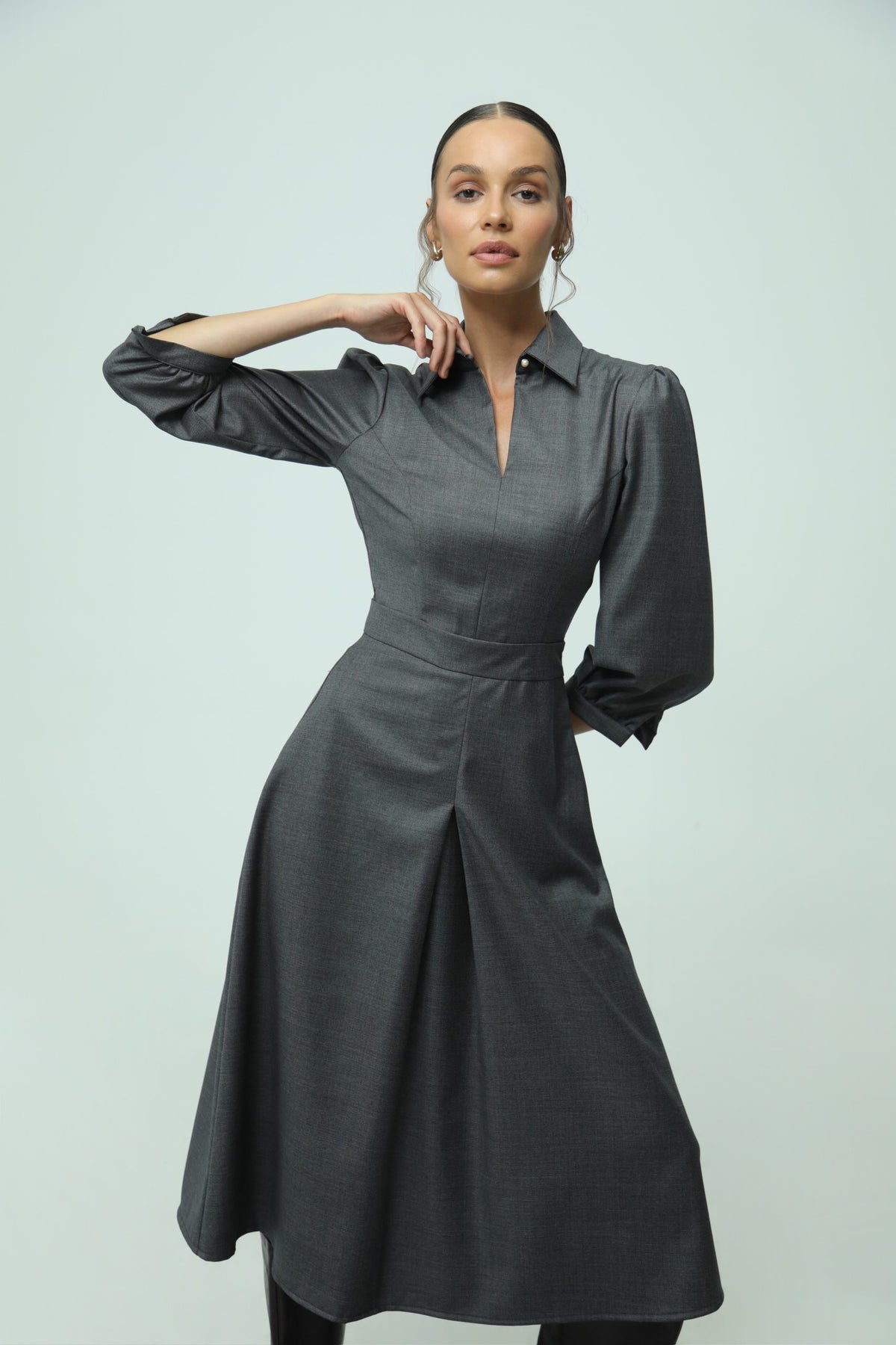 Melani Grey Wool Midi Dress 3