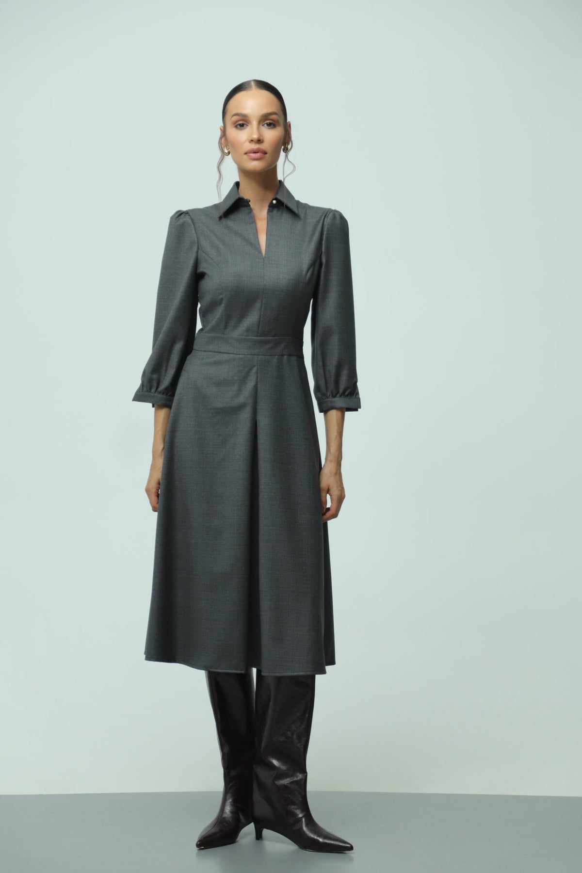 Melani Grey Wool Midi Dress 5
