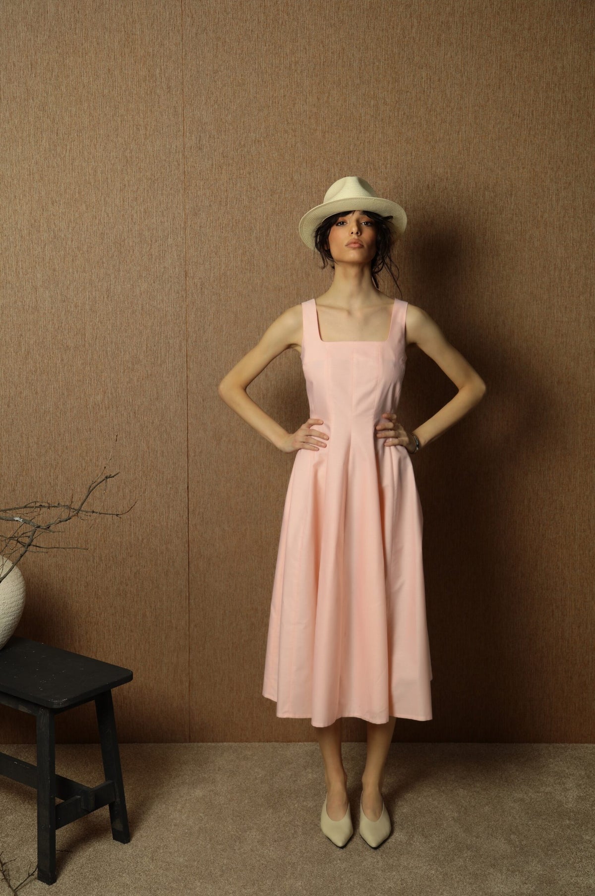 Paris Light Orange Cotton Midi Dress 1