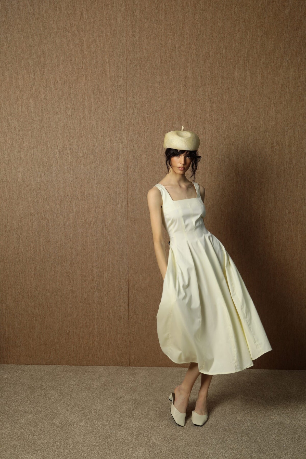 Paris Light Yellow Cotton Midi Dress 1