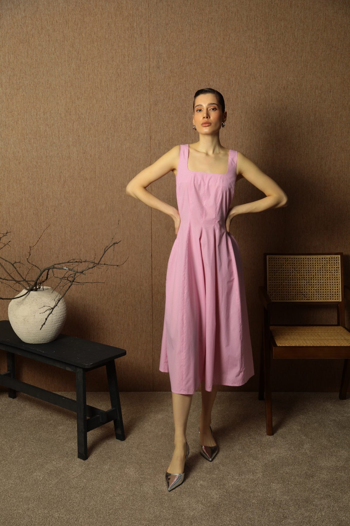 Paris Rose Houndstooth Midi Dress 1