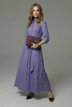 Purple Stripe Dress Duga Tamno Plava Prugasta Haljina 1