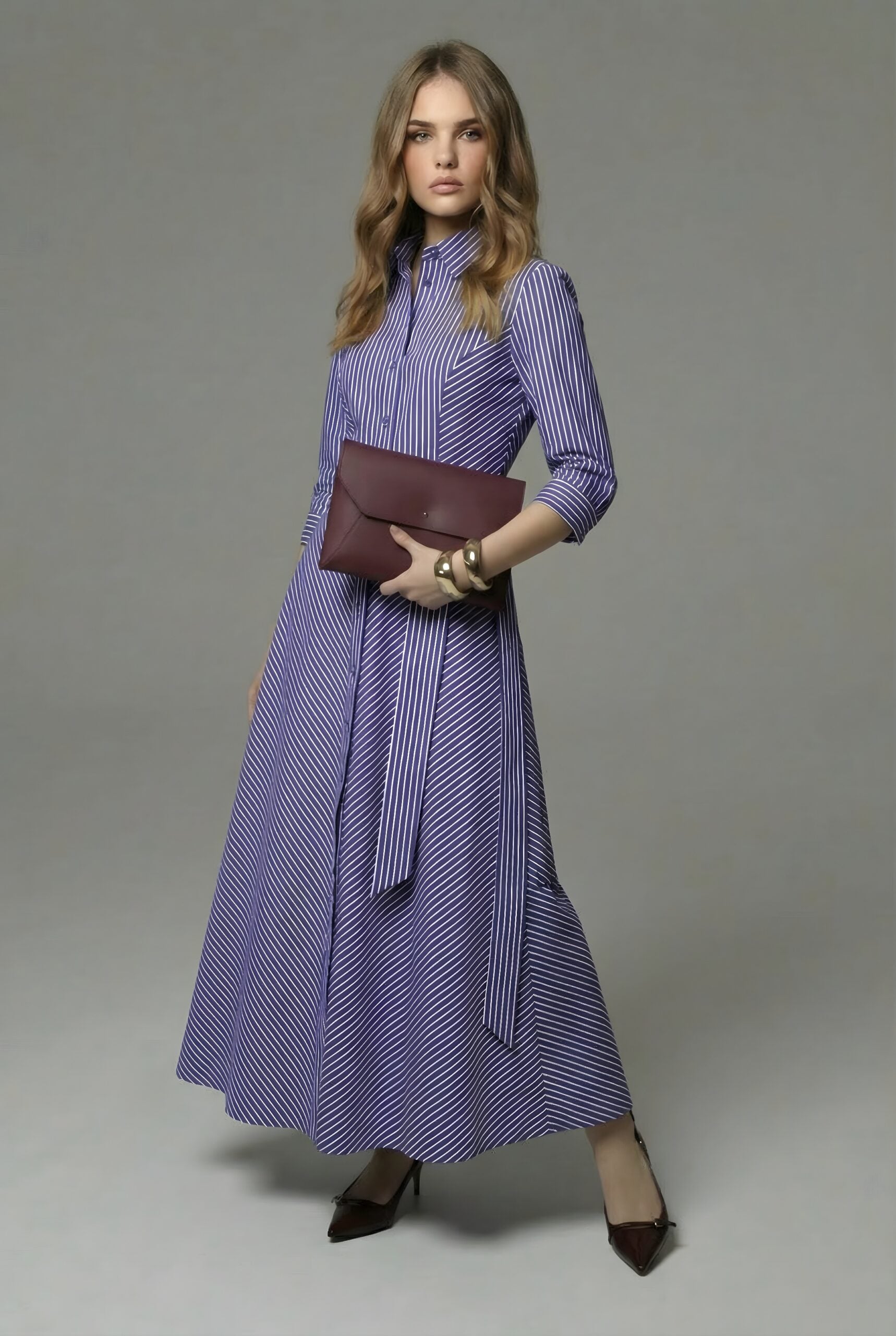 Purple Stripe Dress Duga Tamno Plava Prugasta Haljina 1