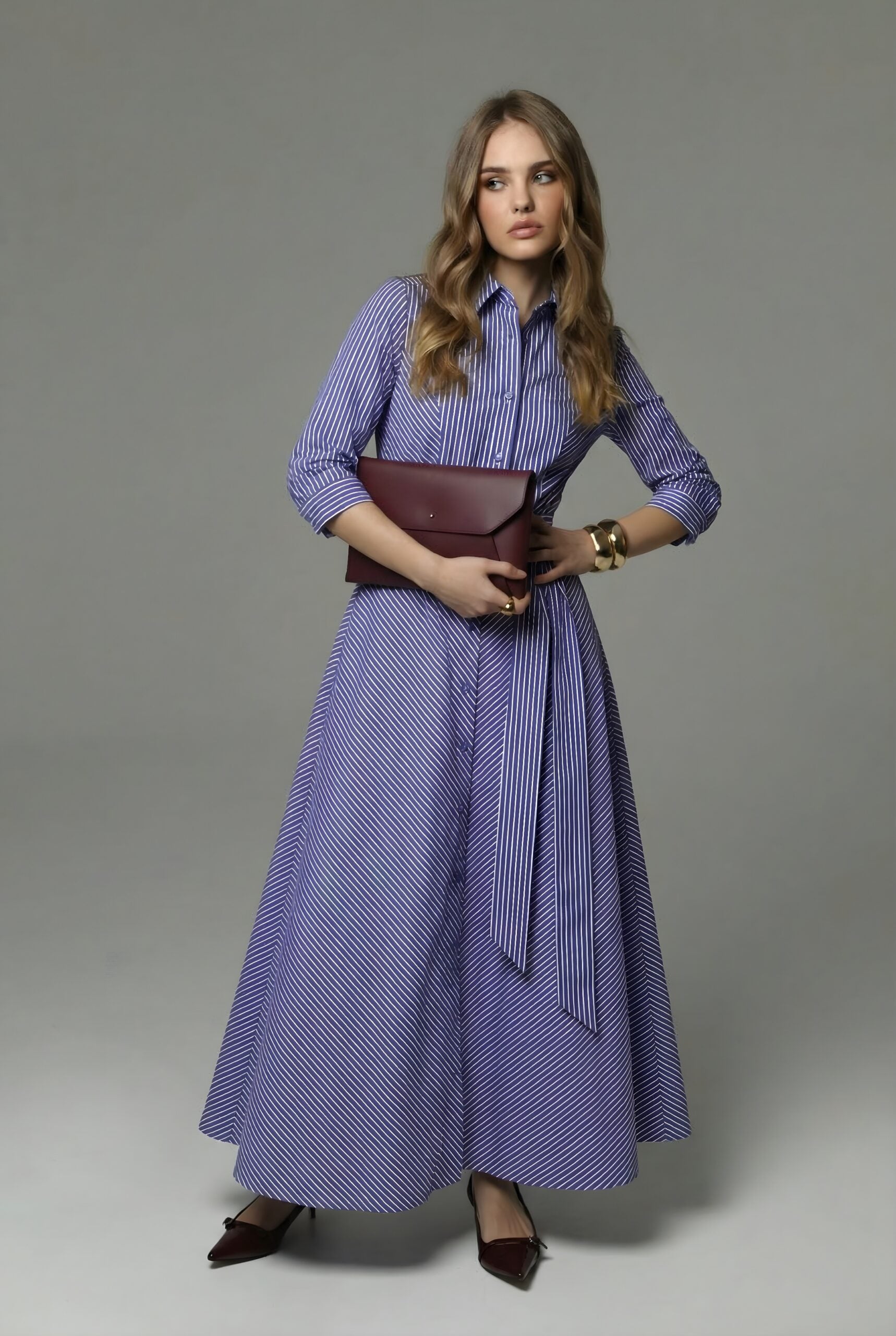 Purple Stripe Dress Duga Tamno Plava Prugasta Haljina 2