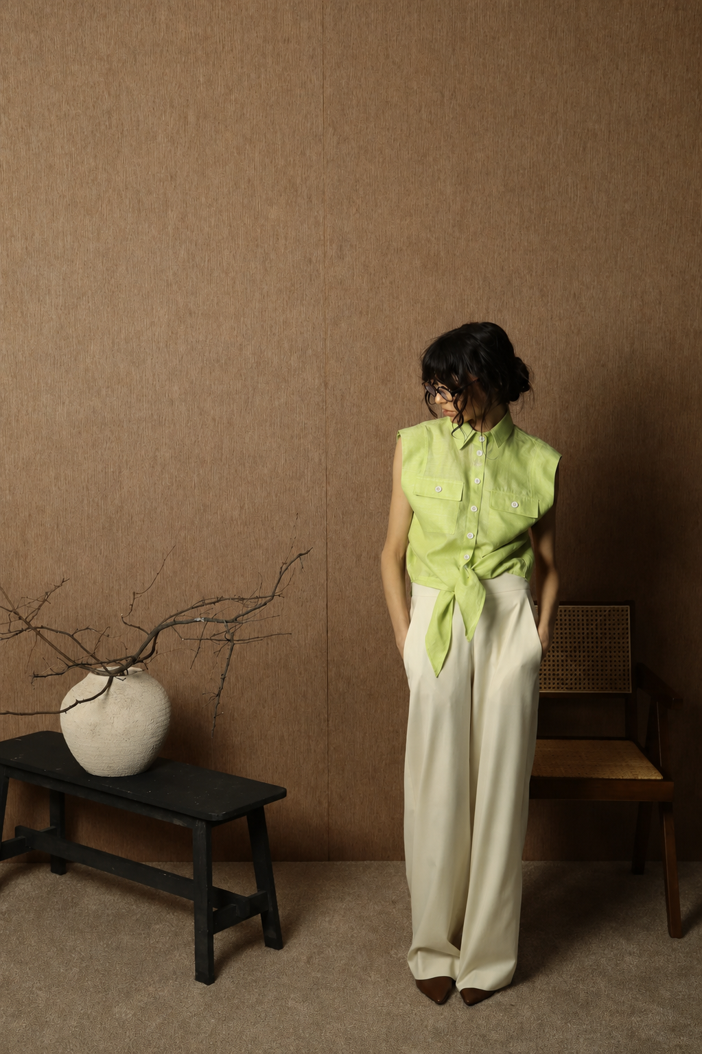 Rio Green Sleeveless Linen Blouse 2