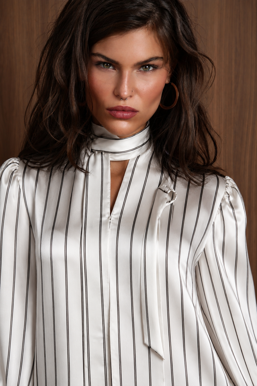 Vespera White Striped Silk Blouse 2