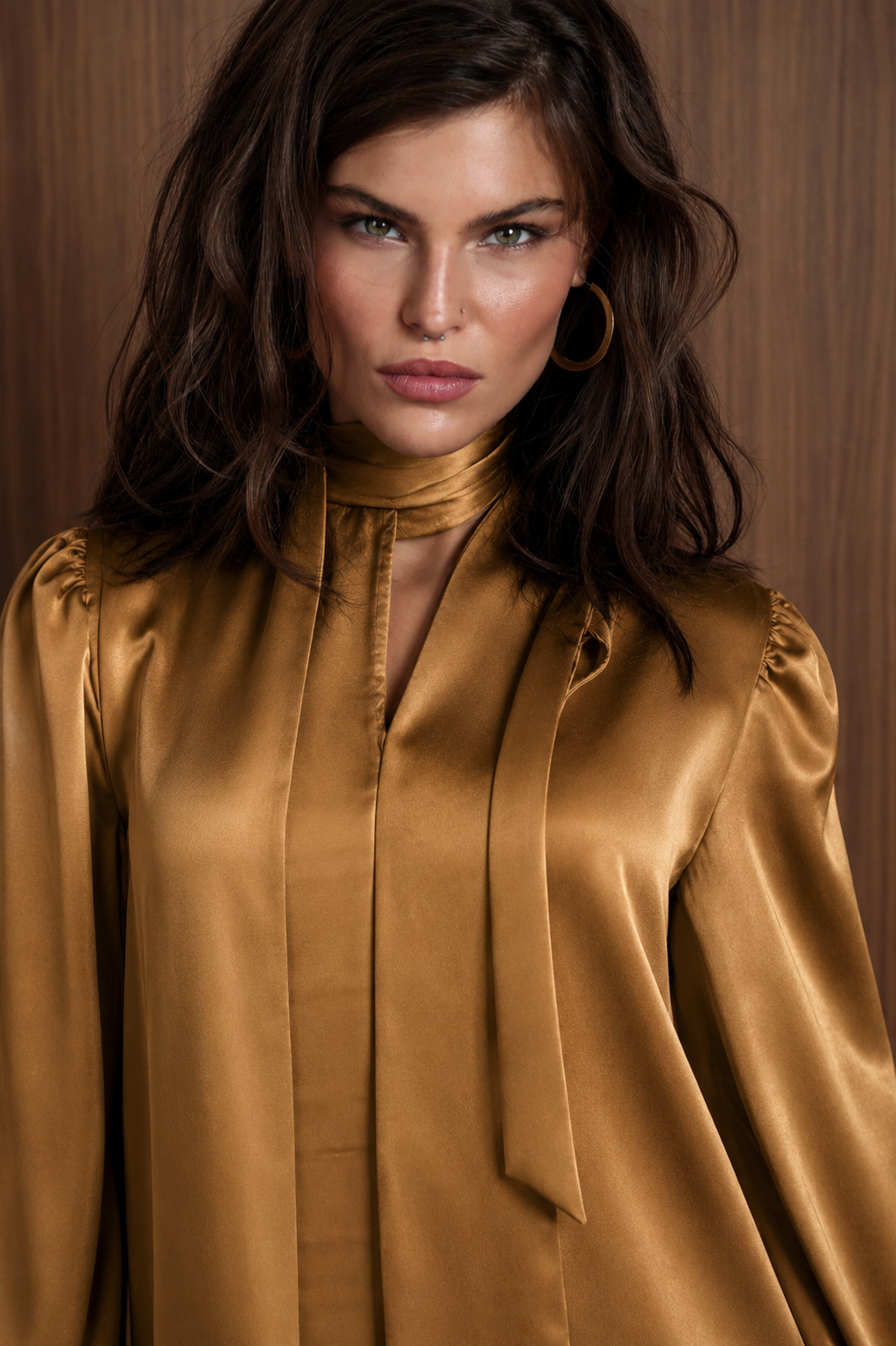 Vespera Antique Gold Silk Blouse 2