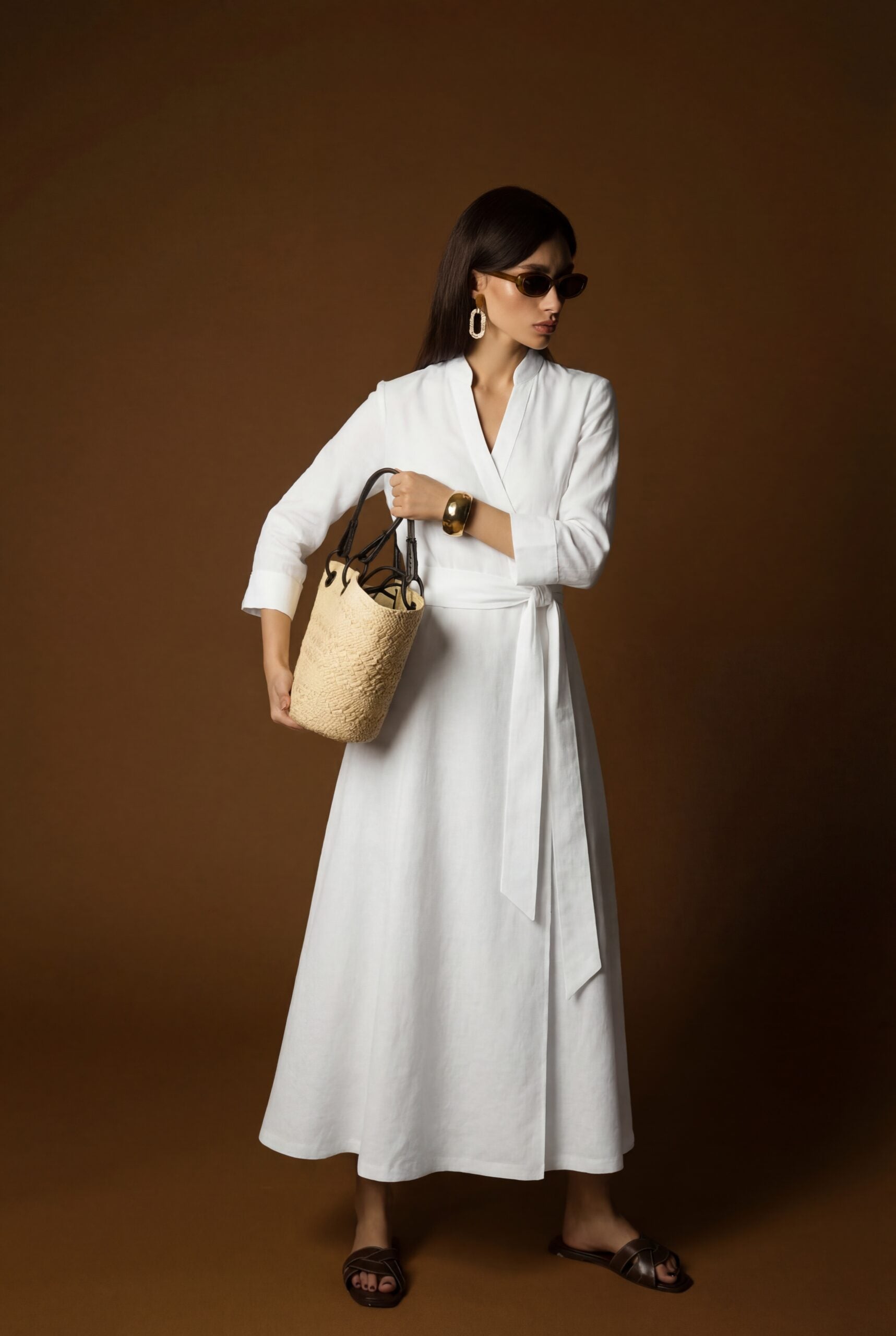 White Dress Bela Lanena Haljina Na Preklop 1