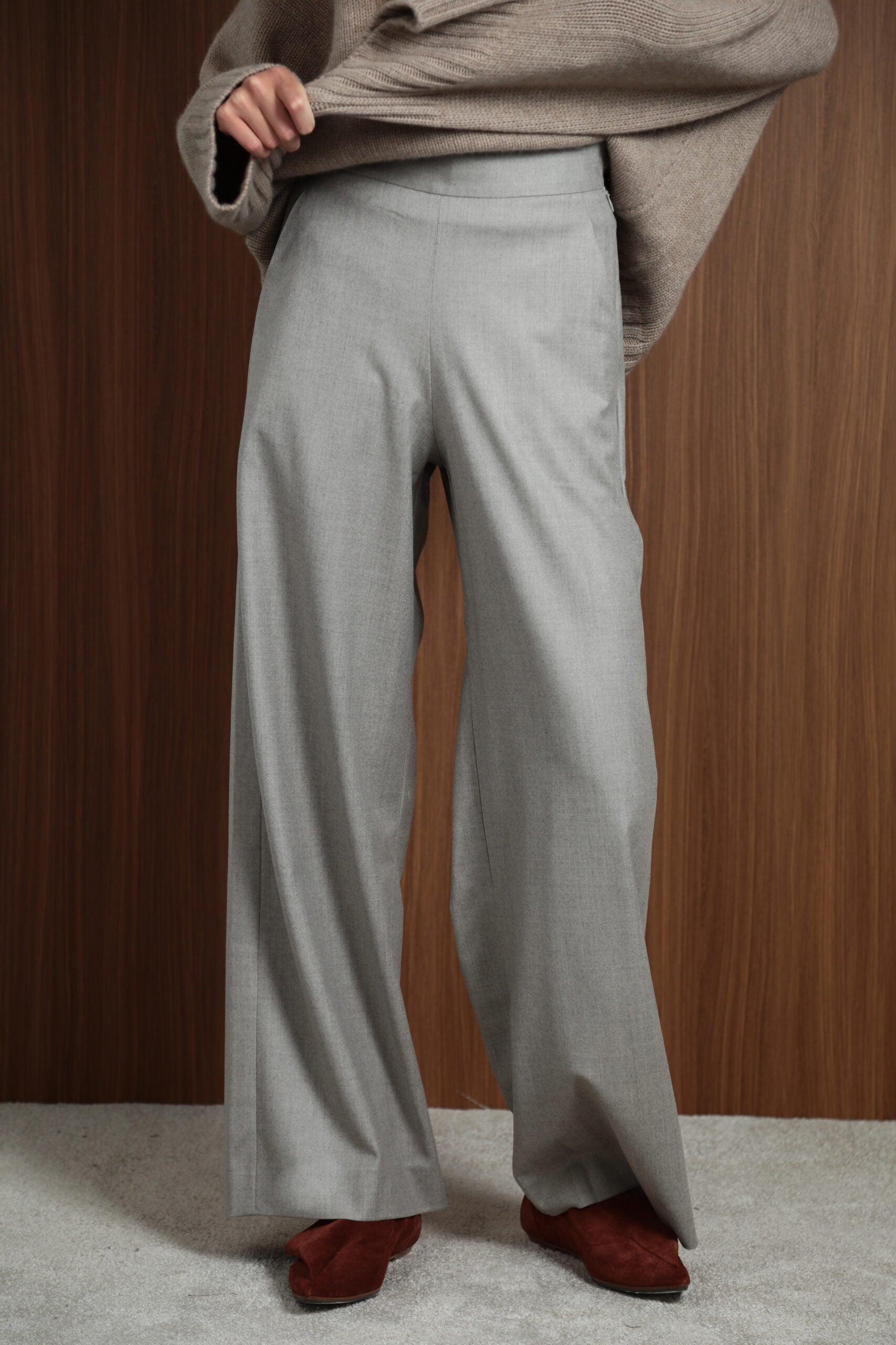 Wool Beige Pants Bež Vunene ženske Pantalone 1