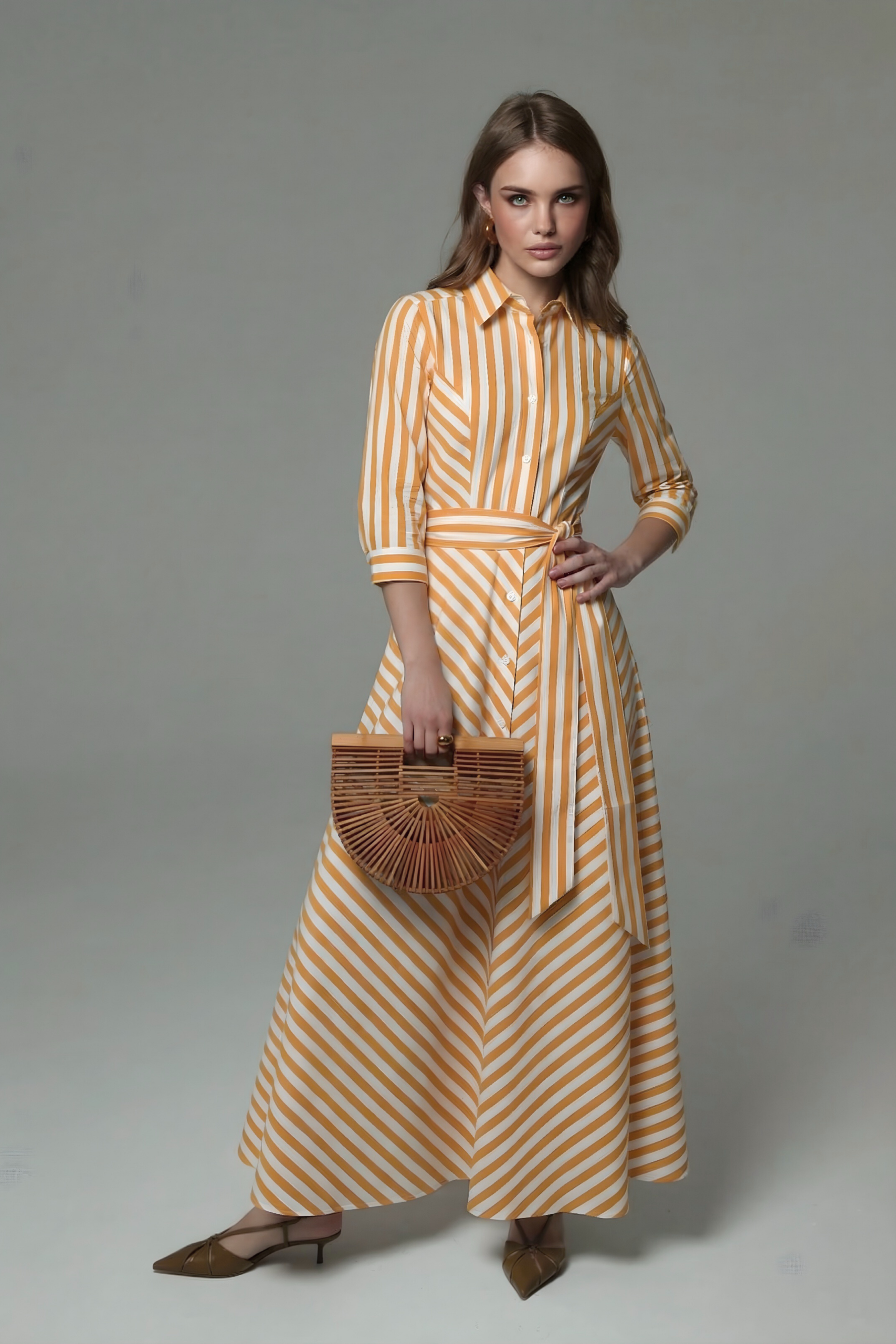 Yelow Stripe Dress Duga žuta Prugasta Haljina 1
