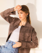 Ženska Karirana Braon Overshirt Jakna Sherlyn2