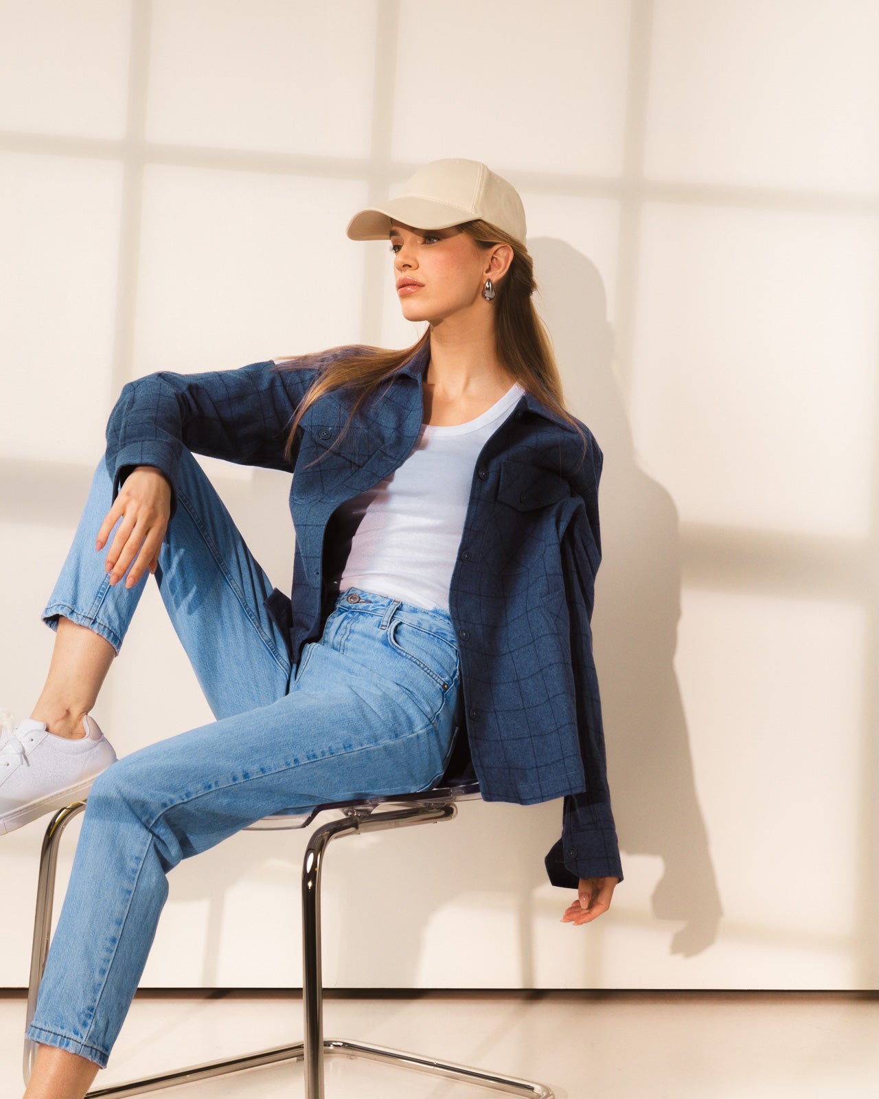 Ženska Karirana Plava Overshirt Jakna Areli1