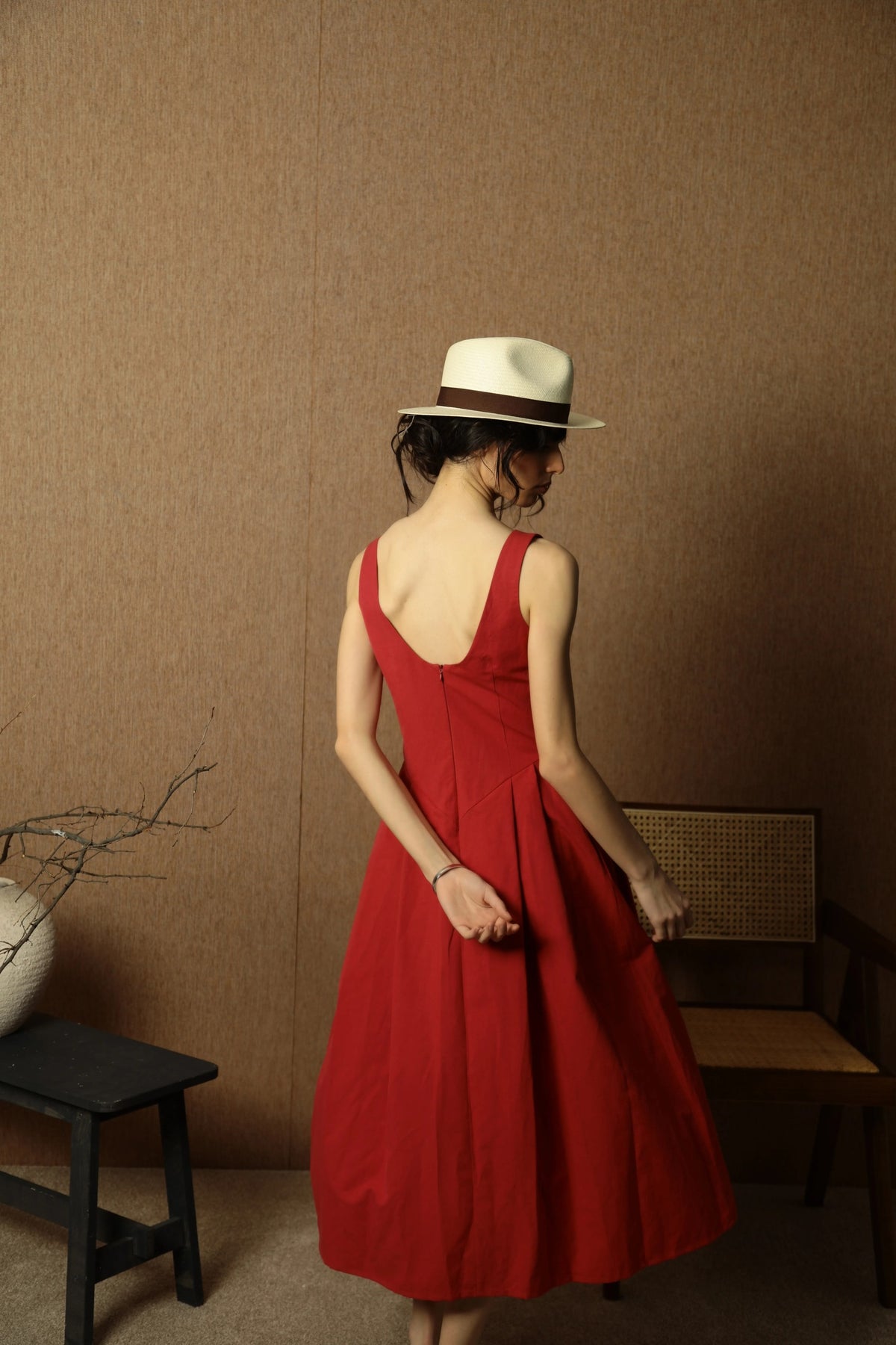 Charlotte Burgundy Linen Midi Dress