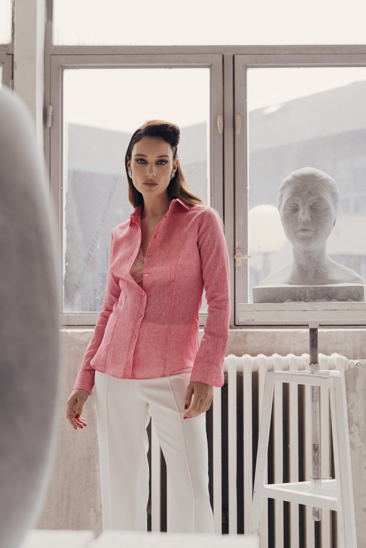 Linen Shirt in Salmon Red 3