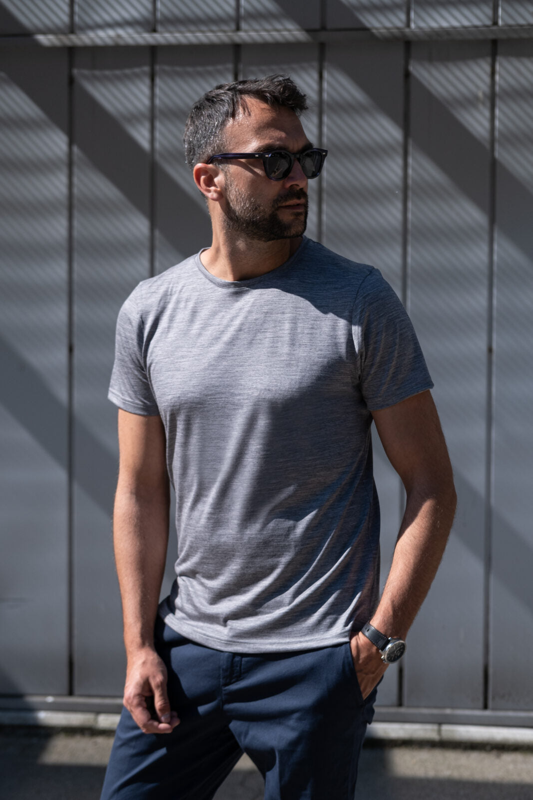 Men's merino shirt light gray